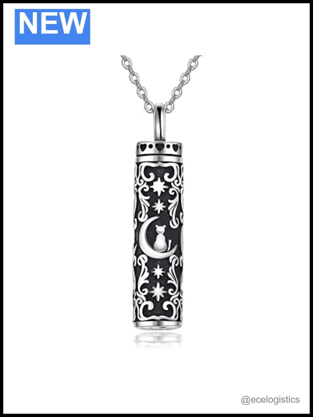 Sterling Silver Cat Urn Necklace for Ashes Pet Cremation Keepsake Memorial